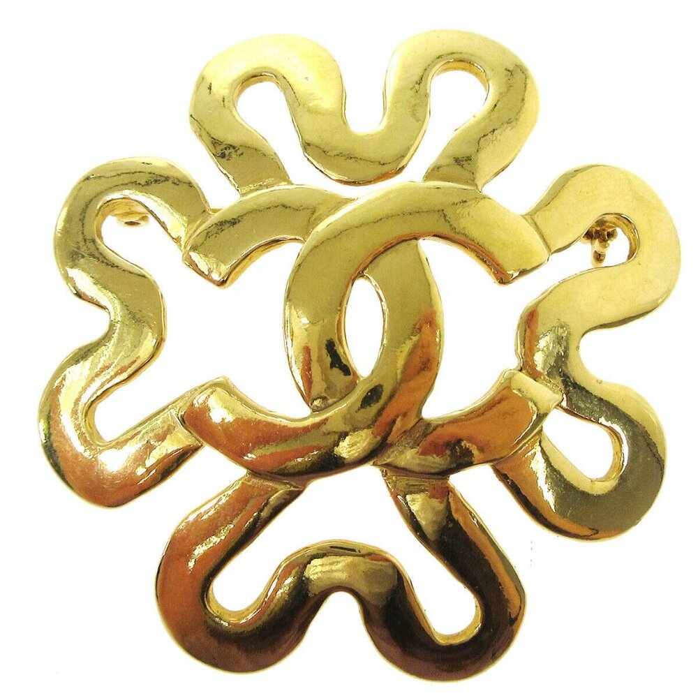 Chanel Flower Brooch Pin Gold 95P 34176